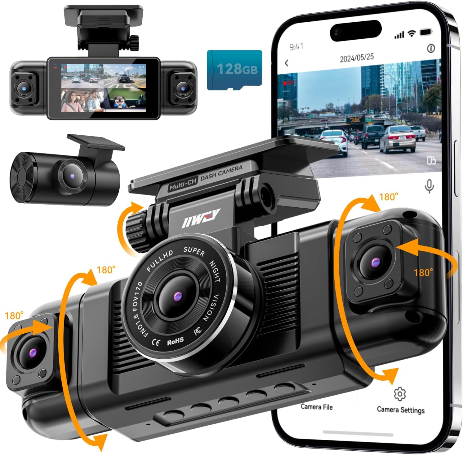IIWEY N5 4 Channel Dash Cam with front, rear and two infrared side cameras