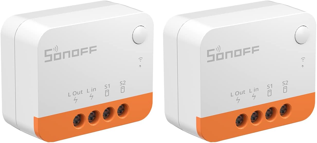 SONOFF ZBMINIL2 Zigbee smart light switch module, the no neutral wire version, shown as a two pack