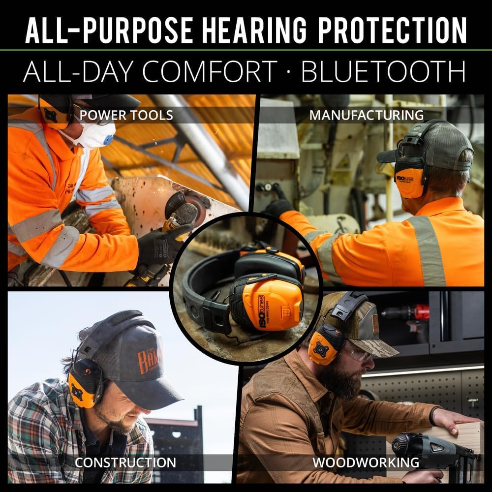 ISOtunes LINK 2.0 ear defenders being worn for power tools, manufacturing, construction and woodworking