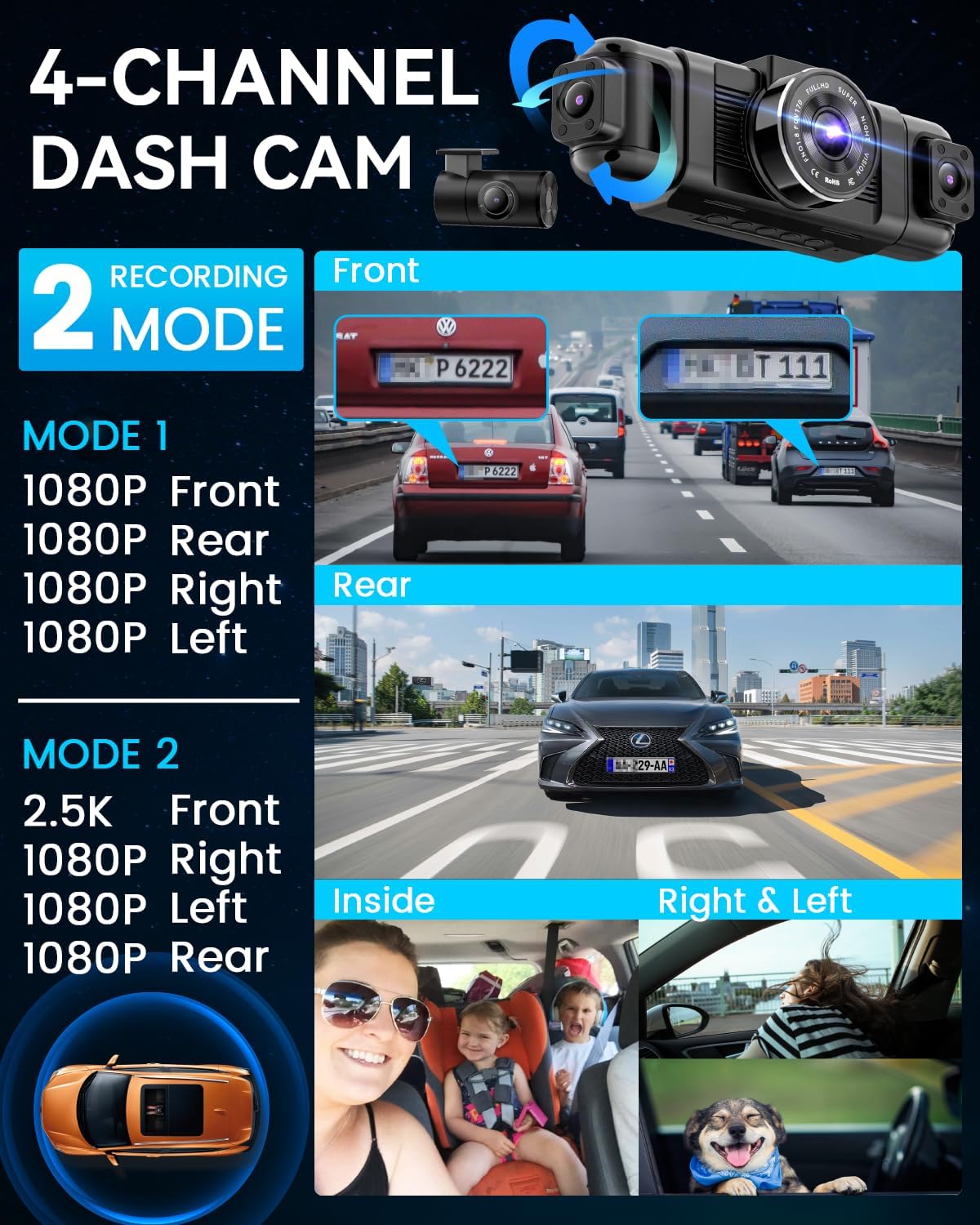 The IIWEY N5 dash cam mounted on a windscreen with its power cable routed to the side