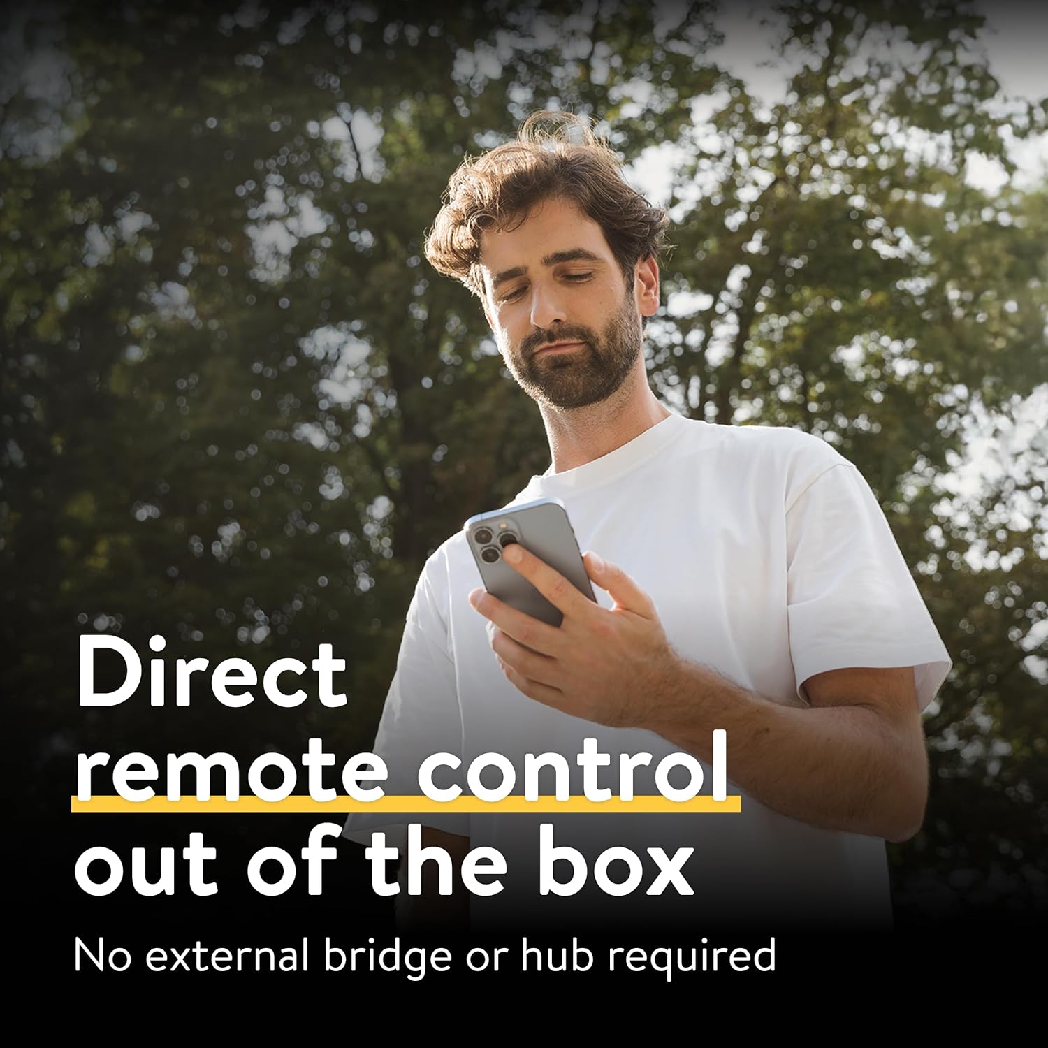 Nuki user unlocking the front door remotely from a phone, with no bridge or hub required