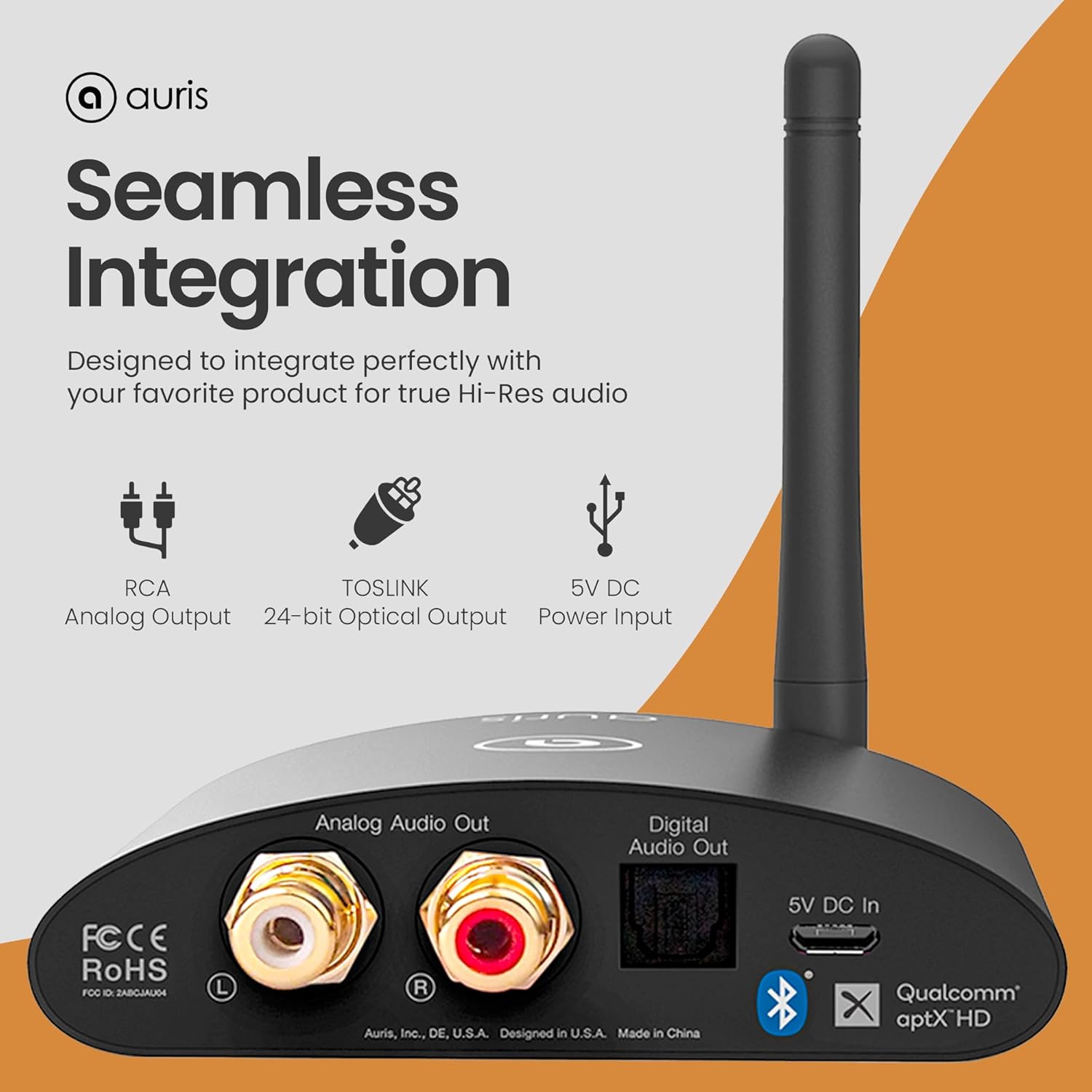 Auris BluMe HD packaging with the bundled RCA cables and power supply