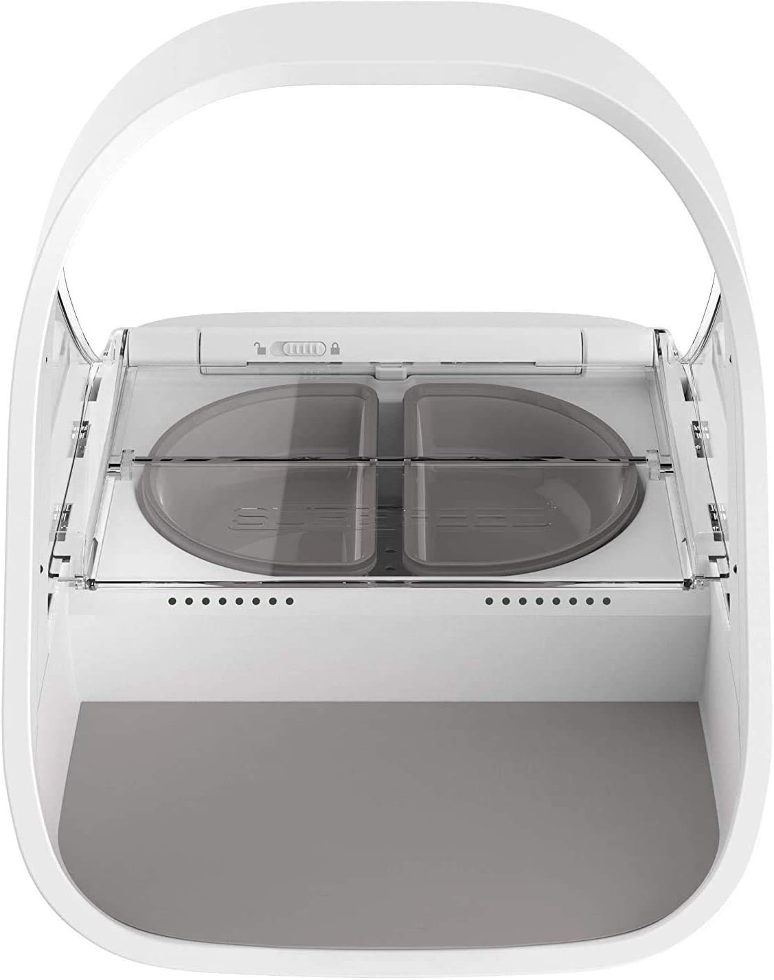 SureFeed microchip pet feeder in a kitchen with a cat approaching the open bowl